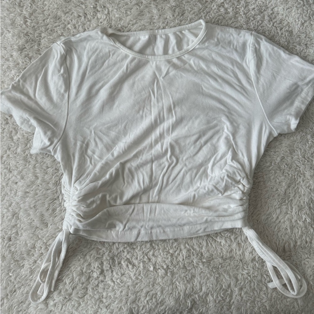 Cute White Going Out Top with Ruched Cinched Sides